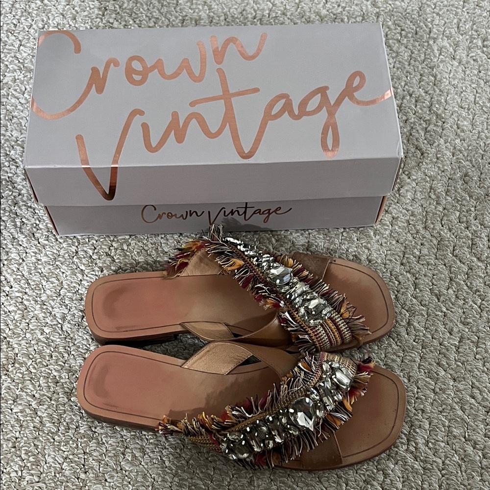 Crown Vintage Brown Embellished Sandals